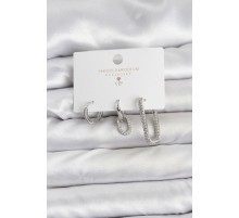 Gümüş Renk Zirkon Taşlı 3'lü Kadın Küpe Seti