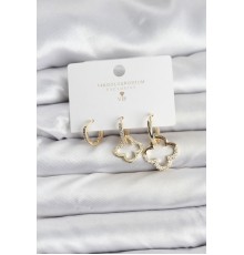 Yonca Model Gold Renk Pirinç 3'lü Kadın Küpe Seti