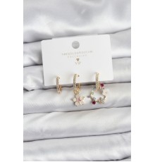 Çiçek Model Gold Renk Pirinç 3'lü Kadın Küpe Seti