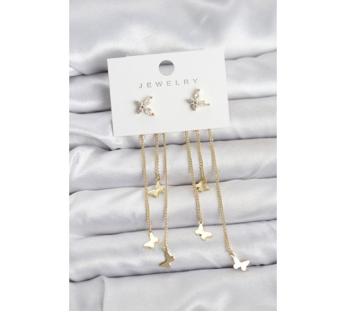 Kelebek Model Gold Renk Pirinç Sallantılı Kadın Küpe