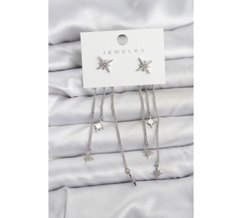 Kutup Yıldızı Model Gümüş Renk Pirinç Sallantılı Kadın Küpe