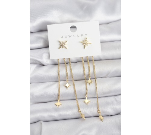 Kutup Yıldızı Model Gold Renk Pirinç Sallantılı Kadın Küpe
