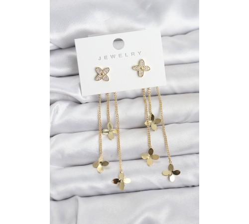 Lotus Model Gold Renk Pirinç Sallantılı Kadın Küpe