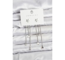 Yıldız Model Gümüş Renk Pirinç Sallantılı Kadın Küpe