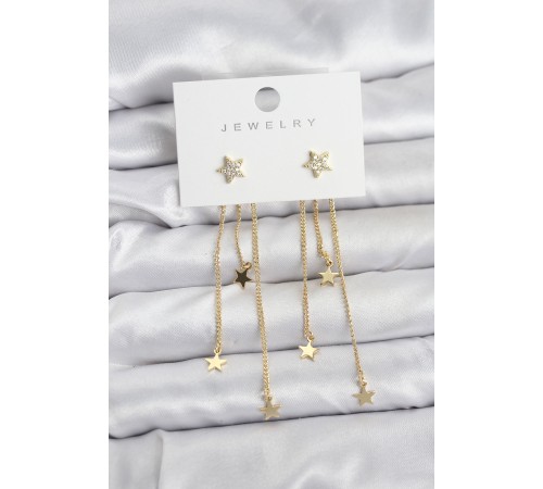 Yıldız Model Gold Renk Pirinç Sallantılı Kadın Küpe