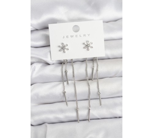 Çiçek Model Gümüş Pirinç Sallantılı Kadın Küpe