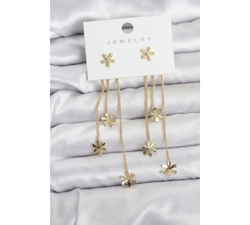 Papatya Model Gold Renk Pirinç Sallantılı Kadın Küpe