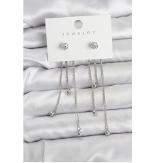 Topçuk Model Gümüş Renk Pirinç Sallantılı Kadın Küpe Seti