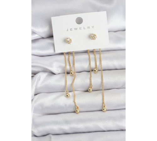 Topçuk Model Gold Renk Pirinç Sallantılı Kadın Küpe Seti