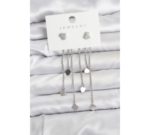 Kalp Model Gümüş Renk Pirinç Sallantılı Kadın Küpe