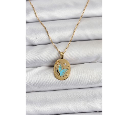 316L Çelik Zincir Gold Renk Kelebek Figür Kadın Kolye