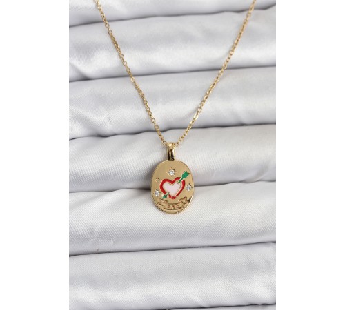 316L Çelik Zincir Gold Renk Kalp Figürlü Kadın Kolye