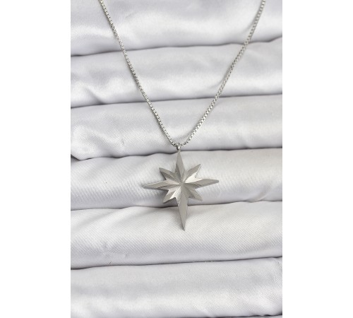 316L Çelik Zincir Gümüş Renk Kutup Yıldızı Model 60 cm Zincir Kadın Kolye