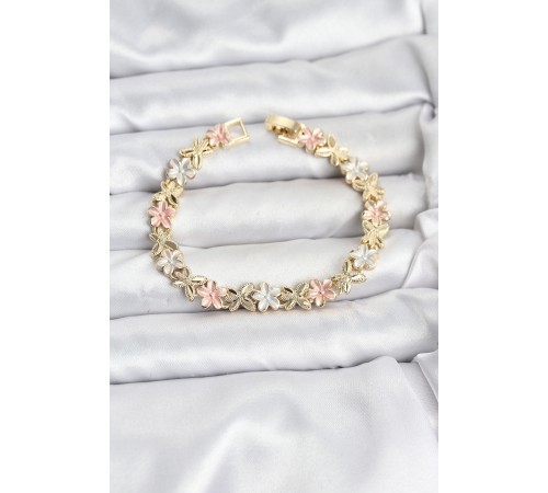 Lotus Model Pirinç Gold ve Pembe Renk Kadın Bileklik