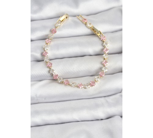 Kare Zirkon Taşlı Gold Renk Kadın Bileklik