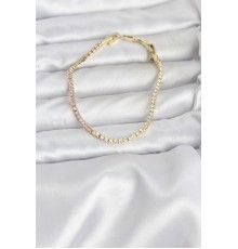 Pembe ve Beyaz Zirkon Taşlı Gold Renk Su Yolu Kadın Bileklik