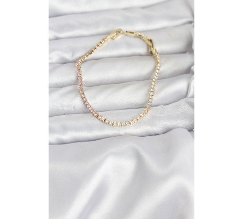 Pembe ve Beyaz Zirkon Taşlı Gold Renk Su Yolu Kadın Bileklik