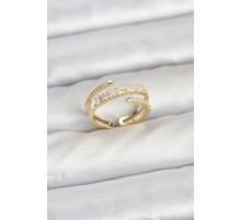 Pirinç Gold Renk Sıralı Baget Zirkon Taşlı Kadın Yüzük