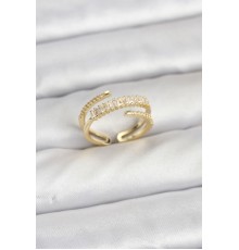 Pirinç Gold Renk Sıralı Baget Zirkon Taşlı Kadın Yüzük