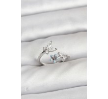 Pirinç Gümüş Renk Kelebek Model Kadın Yüzük