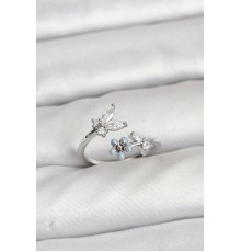 Pirinç Gümüş Renk Kelebek Model Kadın Yüzük