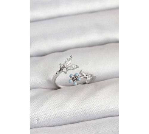 Pirinç Gümüş Renk Kelebek Model Kadın Yüzük