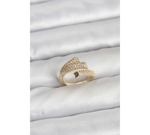 Gold Renk Zirkon Taşlı Pirinç Kadın Yüzük