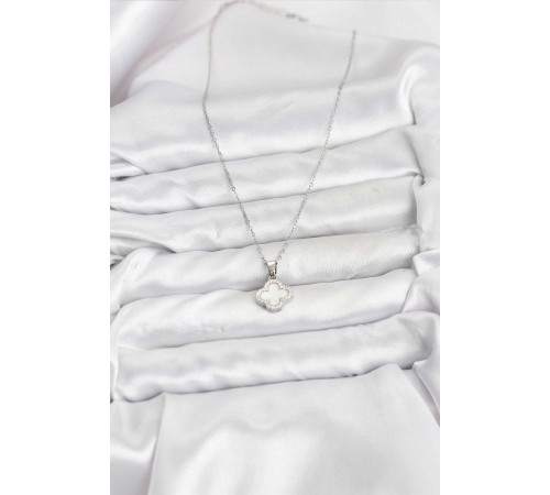 316L Çelik Zincir Gümüş Renk Sedefli Yonca Kadın Kolye