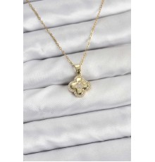 316L Çelik Zincir Gold Renk Zirkon Taşlı Yonca Model Kadın Kolye