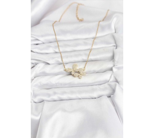 316L Çelik Zincir Gold Renk Zirkon Taşlı Kelebek Model Kadın Kolye