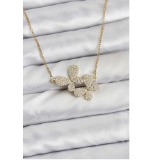 316L Çelik Zincir Gold Renk Zirkon Taşlı Kelebek Model Kadın Kolye