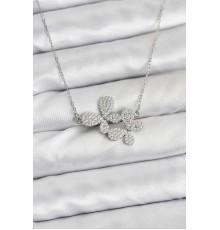 316L Çelik Zincir Gümüş Renk Zirkon Taşlı Kelebek Model Kadın Kolye