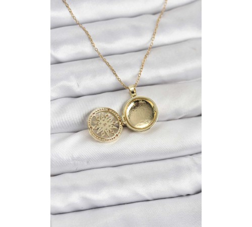 316L Çelik Zincir Gold Renk Kutup Yıldızı Kapaklı Model Kadın Kolye