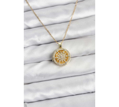 316L Çelik Zincir Gold Renk Kutup Yıldızı Kapaklı Model Kadın Kolye