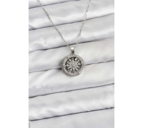 316L Çelik Zincir Gümüş Renk Kutup Yıldızı Kapaklı Model Kadın Kolye