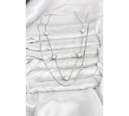 316L Çelik Zincir Gümüş Renk İtalyan Zincirli Yonca Model Kadın Kolye