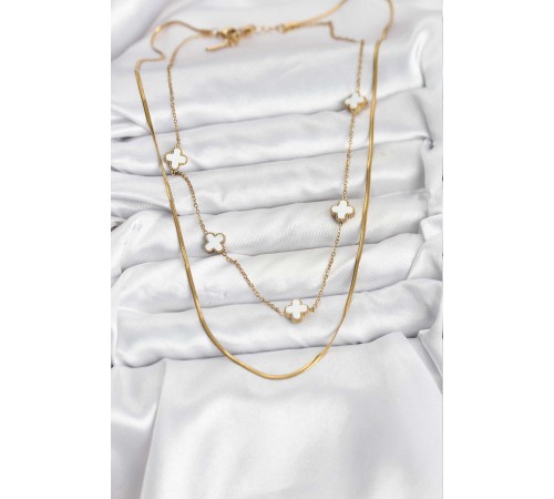 316L Çelik Zincir Gold Renk İtalyan Zincirli Yonca Model Kadın Kolye