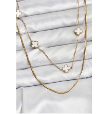 316L Çelik Zincir Gold Renk İtalyan Zincirli Yonca Model Kadın Kolye