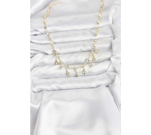 316L Çelik Zincir Gold Renk Zirkon Taşlı Kadın Kolye