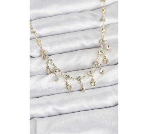 316L Çelik Zincir Gold Renk Zirkon Taşlı Kadın Kolye