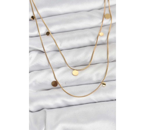316L Çelik Zincir Gold Renk Pullu Kadın Kolye
