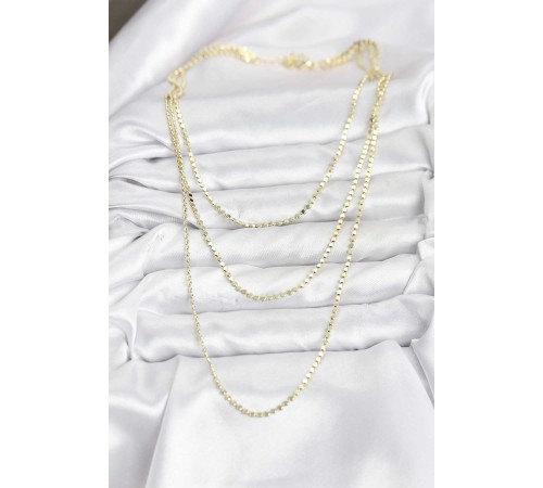 316L Çelik Zincir Gold Renk Ezme Zincir Model 3'lü Kadın Kolye