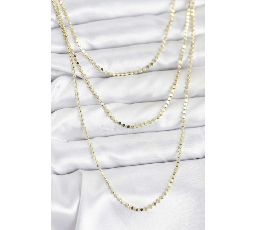 316L Çelik Zincir Gold Renk Ezme Zincir Model 3'lü Kadın Kolye