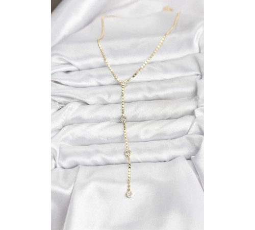 316L Çelik Gold Renk Ezme Zincir Model Y Kadın Kolye