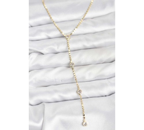 316L Çelik Gold Renk Ezme Zincir Model Y Kadın Kolye