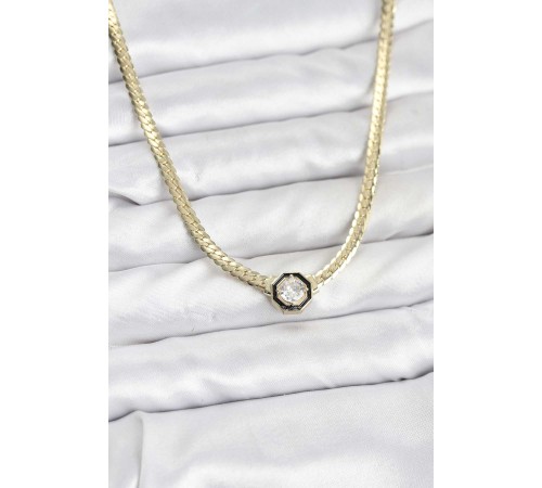 Gold Renk Pirinç Zirkon Taşlı Kadın Kolye