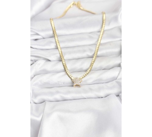 Gold Renk Pirinç Yıldız Zirkon Taşlı Kadın Kolye