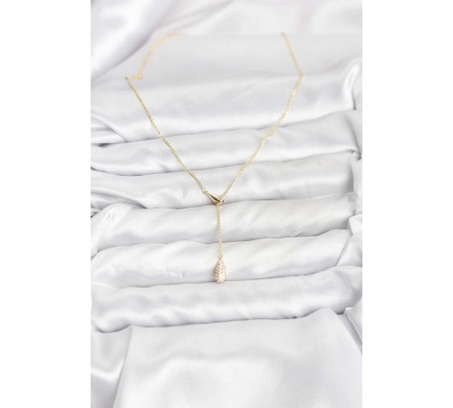 Pirinç Gold Renk Asansörlü Damla Model Kadın Kolye