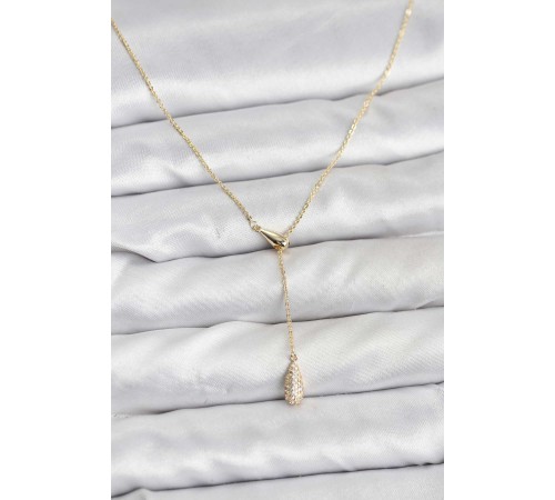 Pirinç Gold Renk Asansörlü Damla Model Kadın Kolye