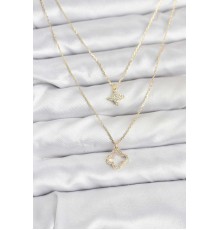 Pirinç Gold Renk Yonca Model 2'li Kadın Kolye